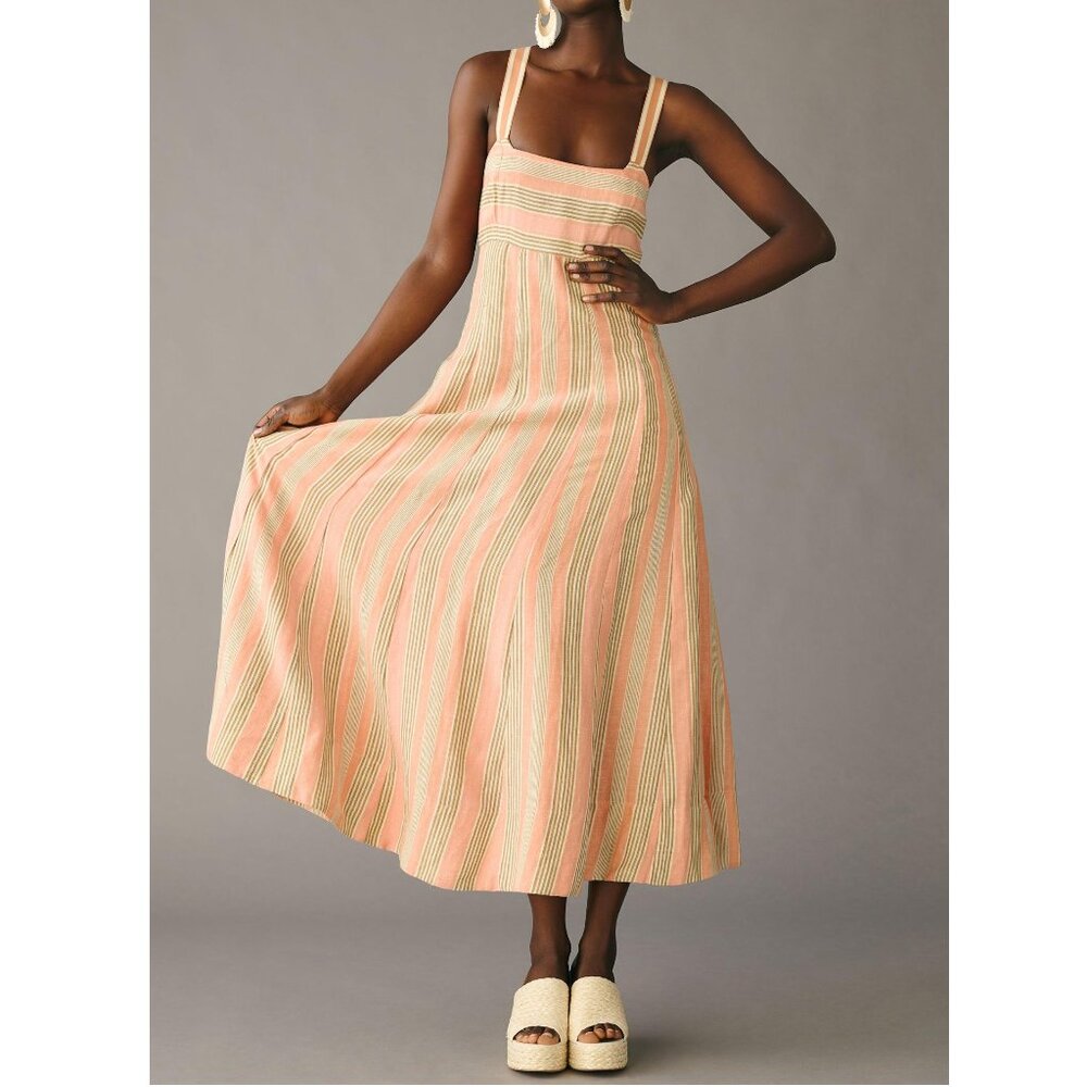 Anthropologie Maeve Square-Neck Tie-Back A-Line Jumper Dress Coral - Size 6